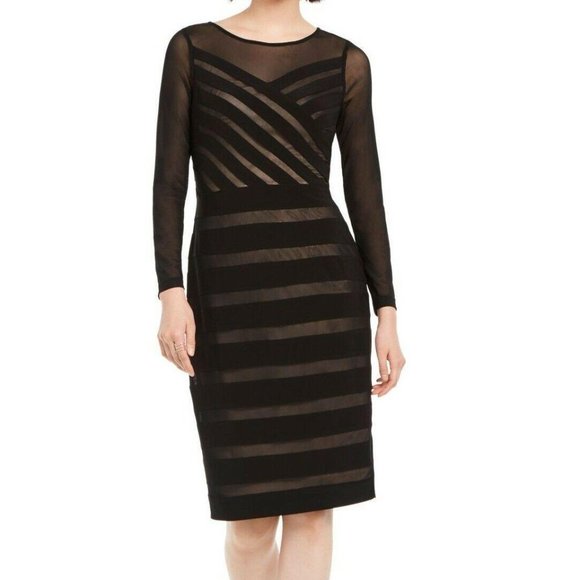 Adrianna Papell Black Pale Pink Long Sleeve Sz 4 6 - Picture 4 of 10